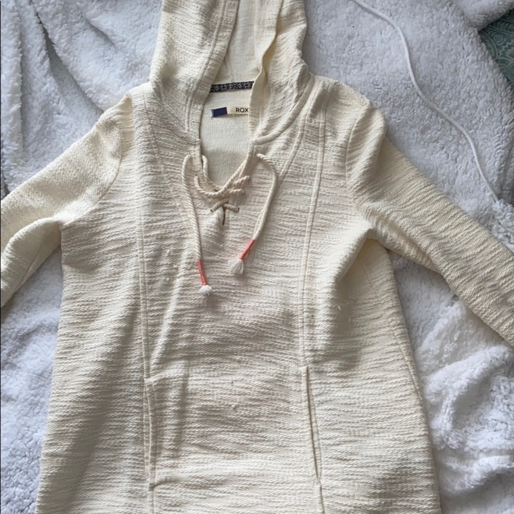 white/creme knitted sweater with hood
